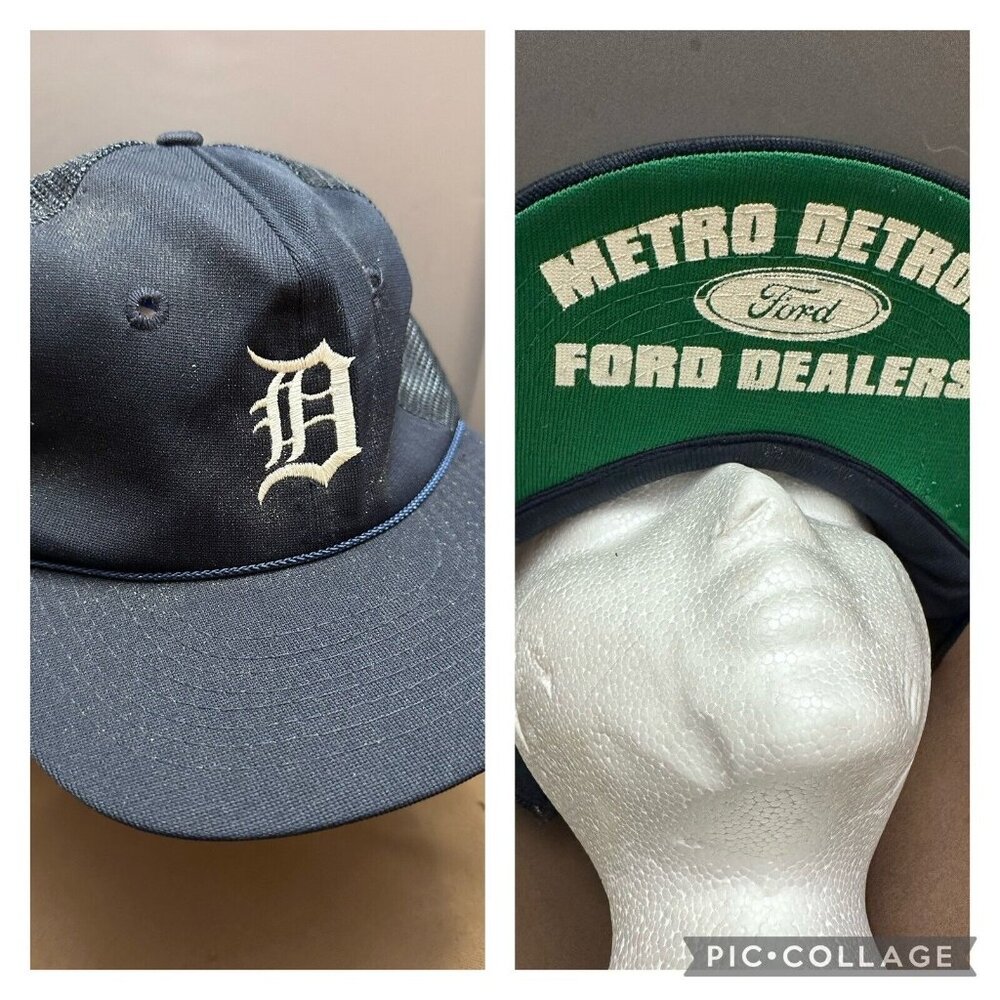 Vintage Metro Detroit Ford Dealers Snapback‎ Hat Navy & Green Twins S Mesh Back